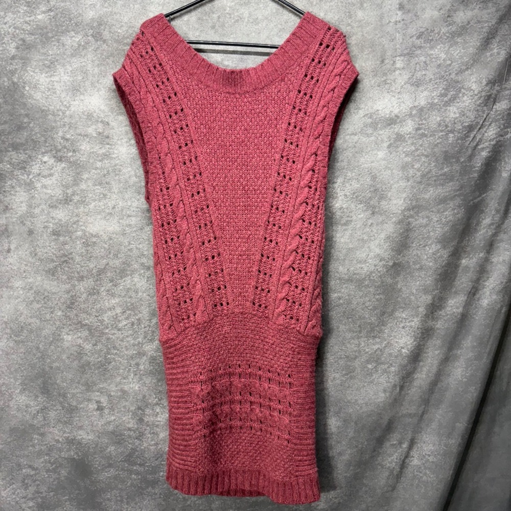 Free People Rose Cable Knit V Neck Sleeveless Sweater Mini Dress Tunic Size S